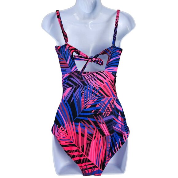 Eomenie Womens Med Push Up Wrap Tummy Control One-Piece Swimsuit Tropical Print - Picture 5 of 13